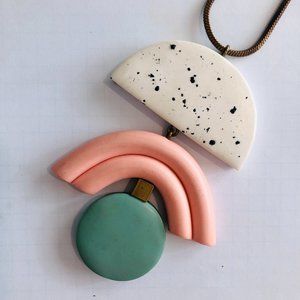 IEBIS Pink & Green Speckle Polymer Clay Necklace